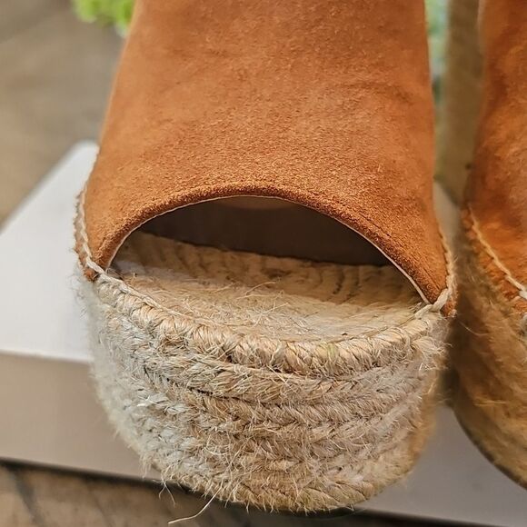 Brown Suede Espadrille Wedge Platforms Sandals Size 7.5 Marc Fisher - Picture 3 of 12